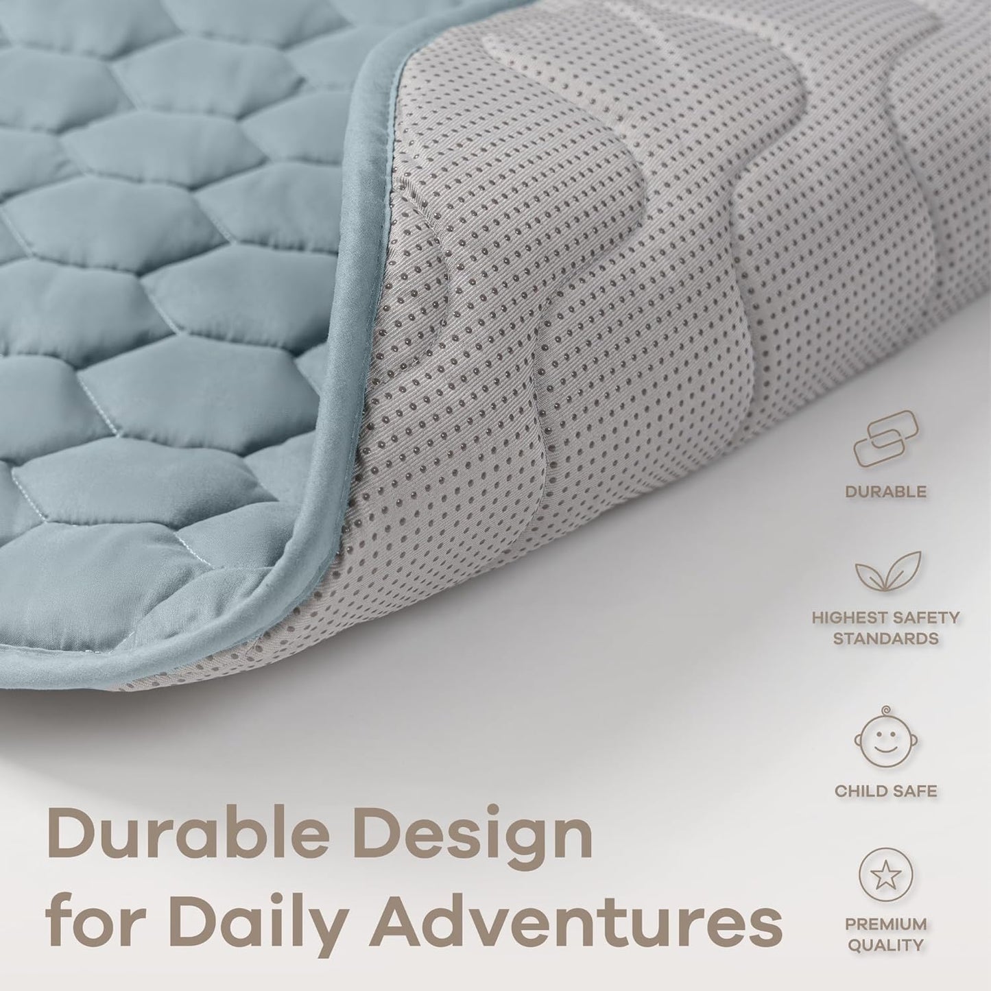 Comfy Cubs Round Kids Play Mat - Medium 48 inches Soft Quilted Baby Floor Mat with Non-Slip Bottom - Plush Design for Toddlers' Playtime and Relaxation - Comfortable and Durable - Pacific Blue