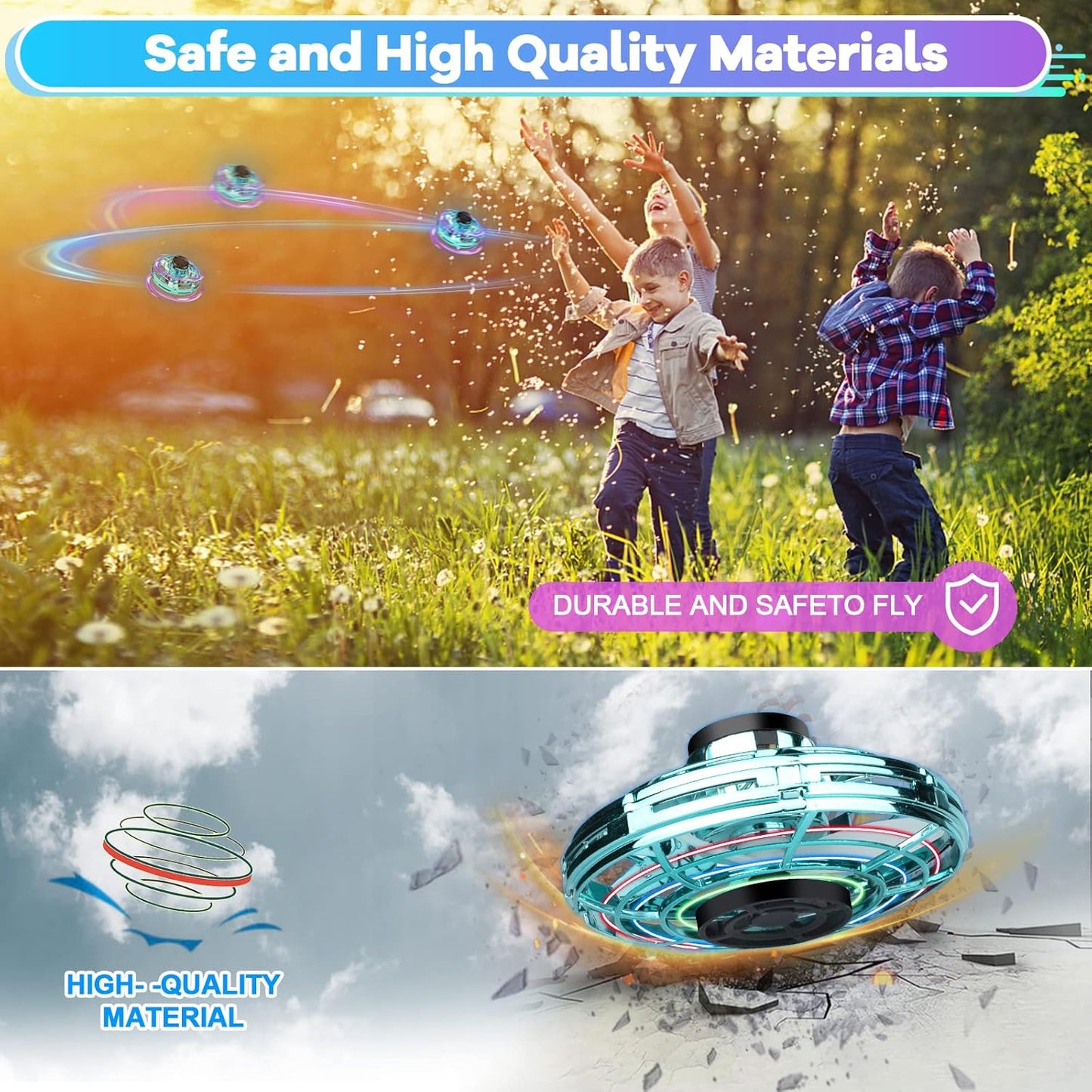 Flying Fidget Spinner,2024 Upgraded Flying Spinner Mini Hand Drone with 360 ° Rotating and LED Lights Outdoor Indoor Toy,Mini UFO Toy Drone for Boys Girls Adults(Green)