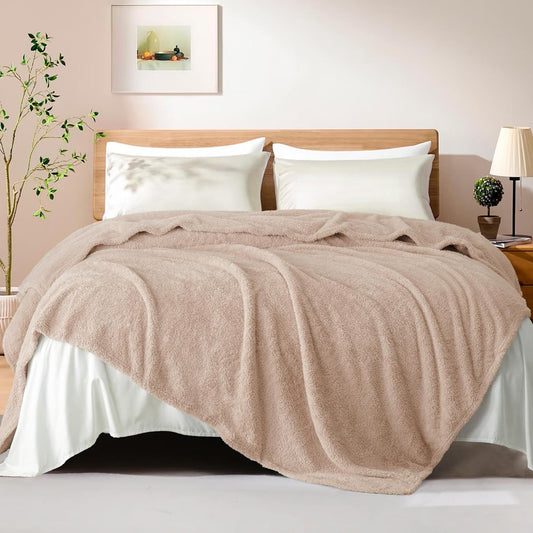 Exclusivo Mezcla Fleece Blanket for Couch, Soft and Cozy Queen Blankets for Women Men Girls Kids, Suitable for All Seasons, Camel, 90x90 Inches