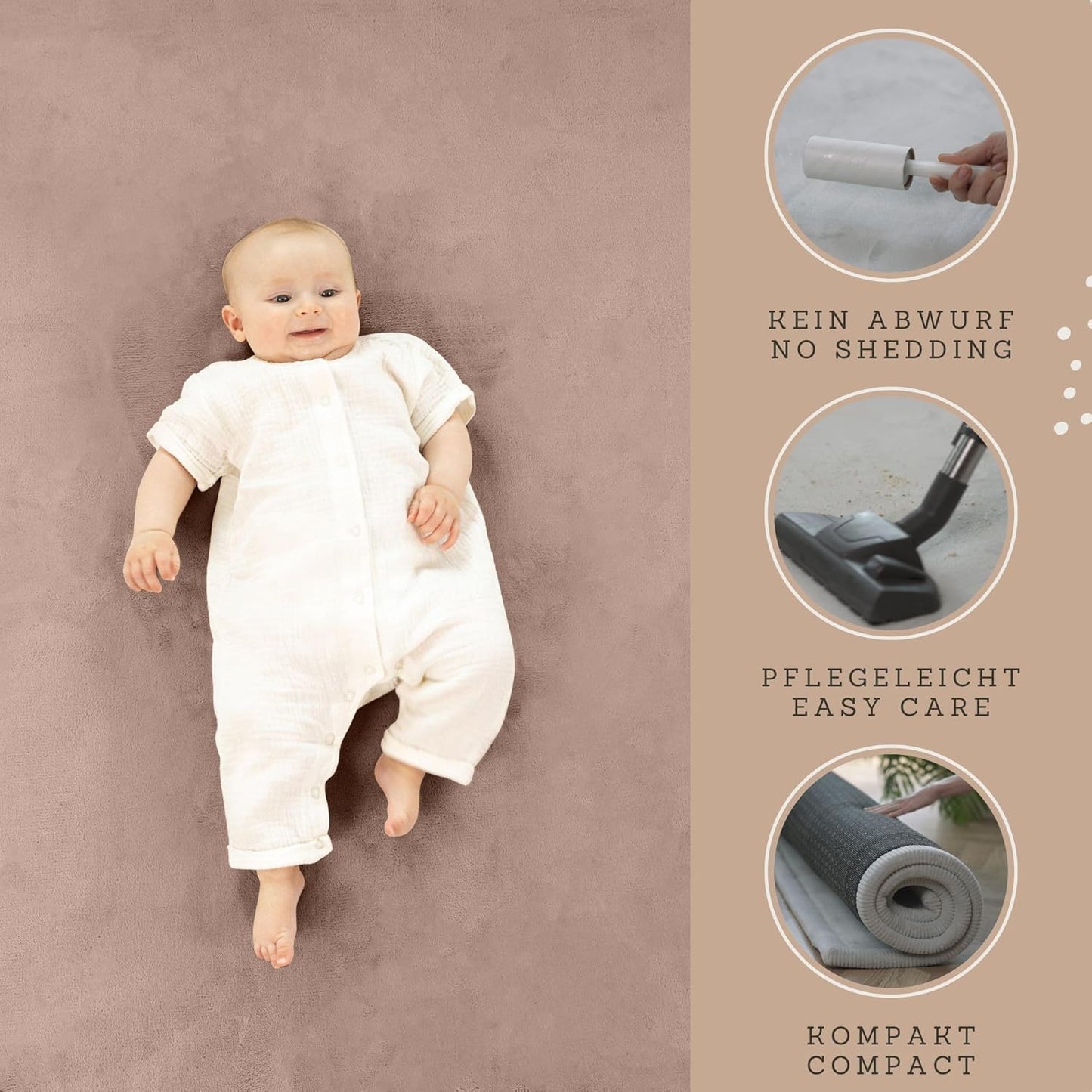 Stylish Coral Velvet Baby Play Mat for Floor 60" x 80" Brown – Soft 1" Thick High-Density Memory Foam Nursery Rug,Kids Rug with Non-Slip Backing for Crawling & Playing, Playroom Rug, Kids Carpet