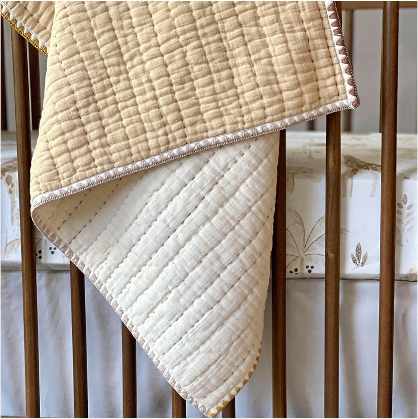 Crane Baby Blanket Quilted Cotton 36” X 36” Light Yellow Nursery Essential for Boys and Girls Yellow Baby