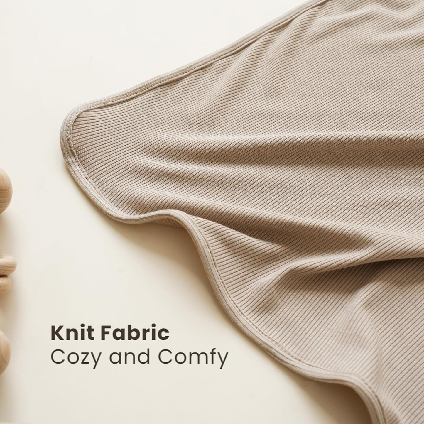 Konssy Knit Baby Blanket 2 Pack, Soft Ribbed Swaddle Receiving Blankets for Boys & Girls, Lightweight Cozy Swaddling Wrap for Newborns, Infants, & Toddlers, 33x42 Inch (Camel, Beige)