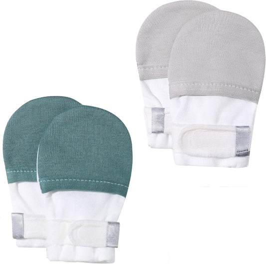 HAPIU Baby No Scratch Mittens Stay On, 100% Cotton Breathable, Adjustable Infant Gloves for Boys Girls, Newborn - 12 M
