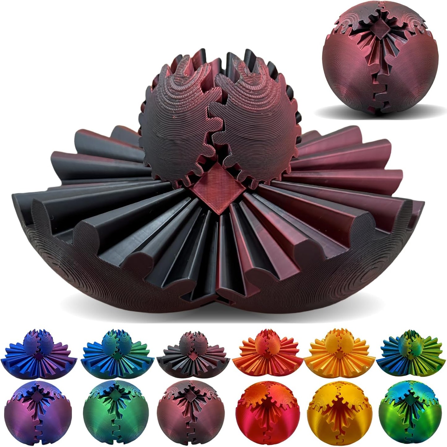 Gear Ball 3D Printed, The Steampunk Whirling Wonder Fidget Ball Toy, Gear Ball 3D Model Cube Fidget Toy, Funny Stress & Anxiety Relaxing Fidget Toy for Adults & Kids (Glow in The Dark Green)