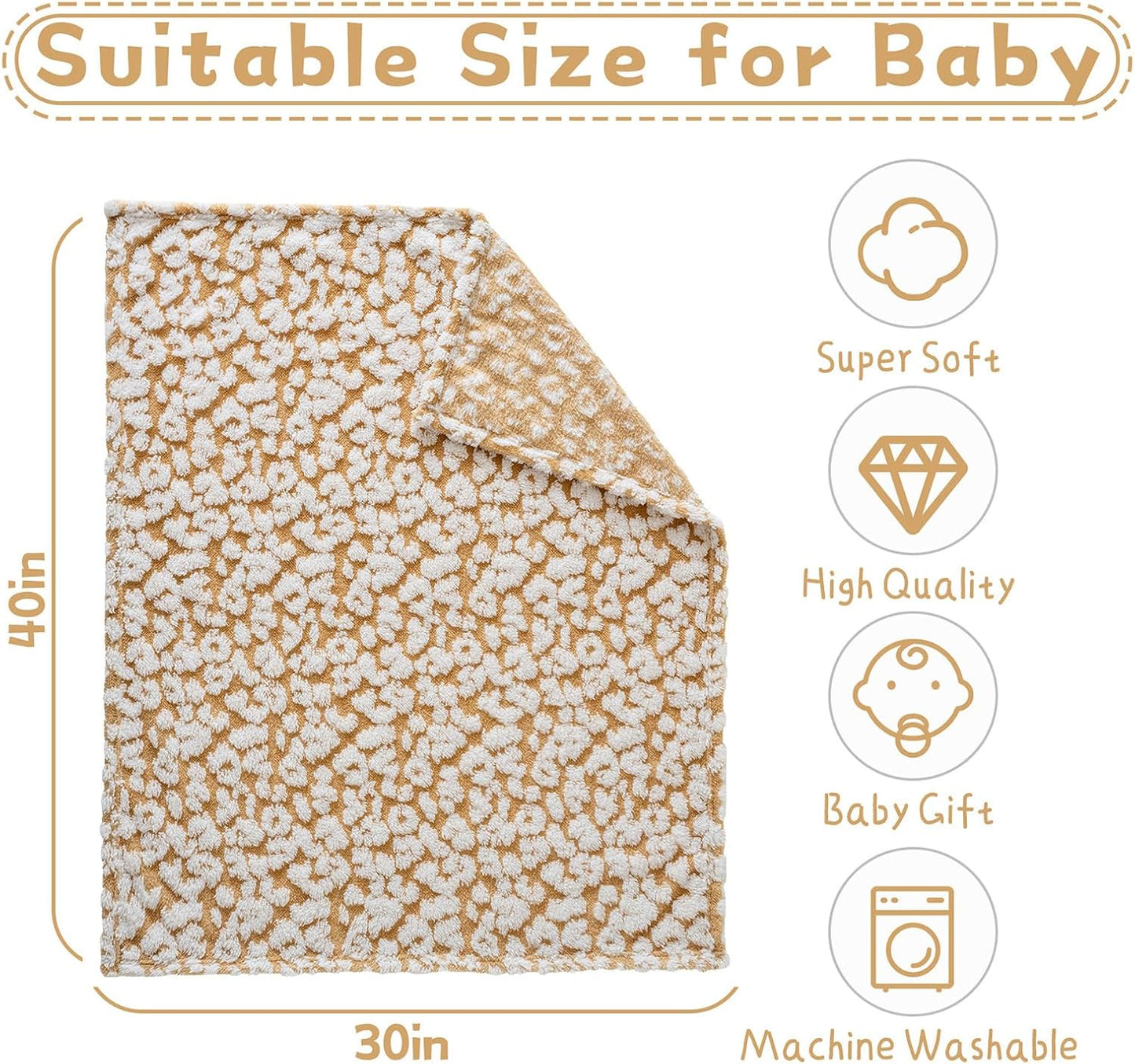 Fleece Baby Blanket for Boys 3D Leopard Print Design, Warm Cozy and Fluffy Infant Newborn Toddler Small Receiving Blankets for Crib Stroller, 30x40 Inches, Leopard Print