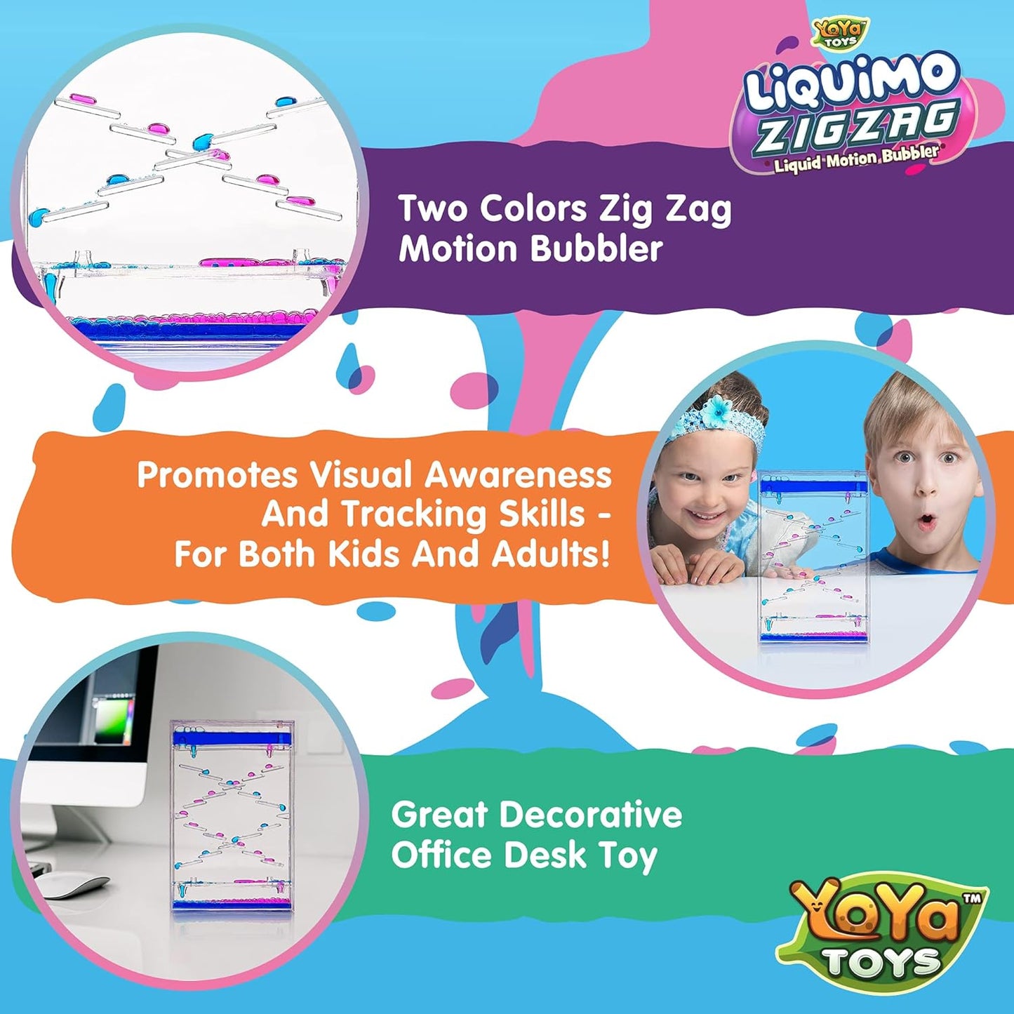 YoYa Toys Liquimo Liquid Zig Zag Motion Bubbler for Kids and Adults - Satisfying Toys for Calming Stress and Anxiety Relief - Fidget Dropping Toy Can Be Used As Colorful Office Desk Toy Timer