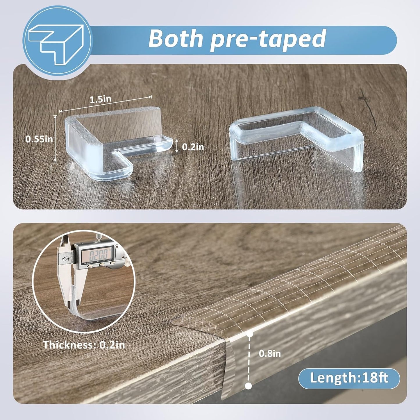 Edge Corner Protector Baby Proofing 18ft (5.5M) with 8 Corners, Clear Soft Corner Protectors Baby Proof, Furniture Corner Guard & Edge Safety, Edge Protector for Table and Fireplace