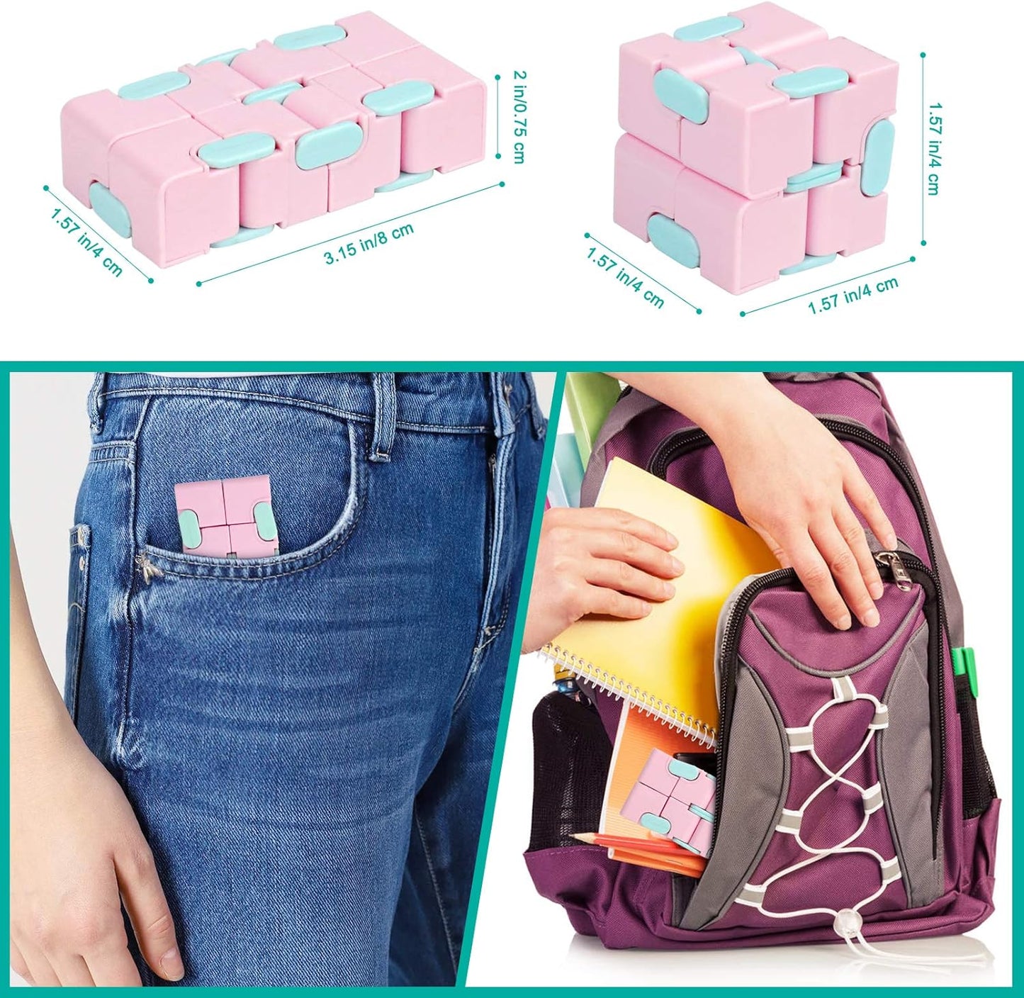 Infinitycube Fidget Toy Stress Relieving Fidgeting Game for Kids and Adults,Cute Pocket-sized Unique Gadget for Anxiety Relief and Kill Time (Macaron Pink)