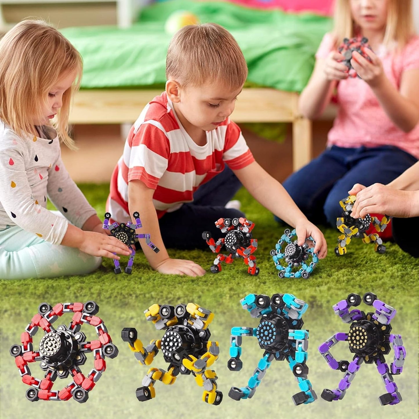 Transformable Fidget Spinners 32 Pcs for Kids and Adults Stress Relief Sensory Toys for Boys and Girls Fingertip Gyros for ADHD Autism for Kids Easter Basket Stuffers Gifts (Fingertoy-32pc)