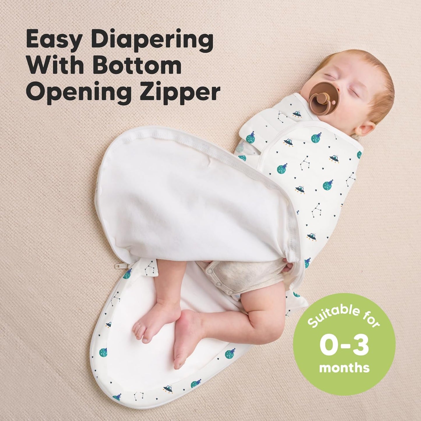 Baby Swaddle Sleep Sacks with Zipper - 3-Pack Swaddles for Newborns 0-3 Months, Infant, Baby Girls, Boys, Soft & Durable Newborn Sleep Sack, Easy Diaper Change Swaddling Blanket (Space Quest)