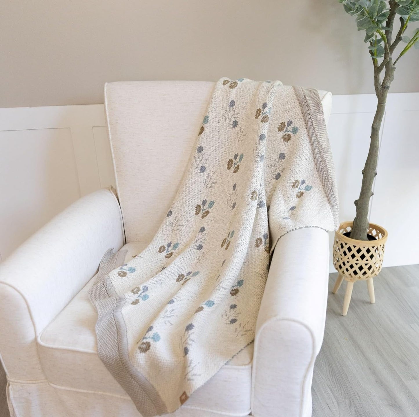 Crane Baby 100% Organic Cotton Knit Baby Blanket with Poppy Design, Soft Reversible Stroller and Crib Blanket, Gender Neutral Multicolor Bohemian
