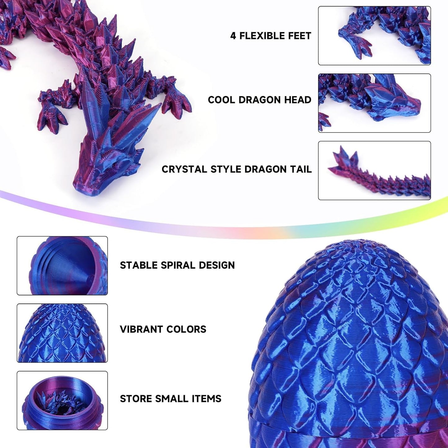 3D Printed Dragon Egg, Dragon Eggs with Dragon Inside, Crystal Articulated Dragon, Mystery Dragon Egg Fidget Toy, 3D Dragon Eggs Surprise Fidget Toy (Laser Purple)
