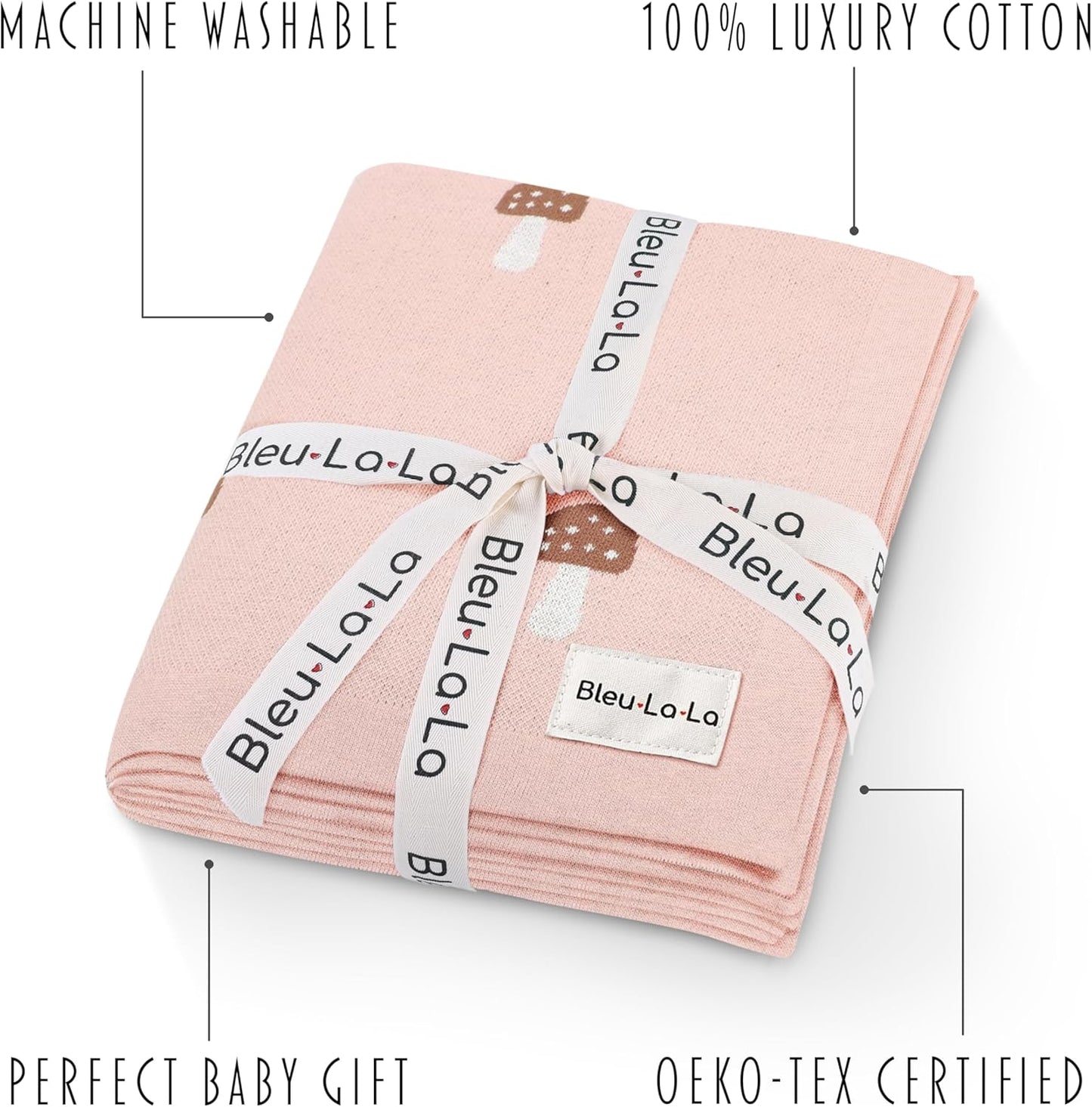 Swaddle Blanket for Girls 100% Cotton Buttery Soft Cozy Receiving Swaddle Crib Stroller Blanket for Shower Gift Registry for Newborns, Infants, Toddlers (Mushroom - Pink)