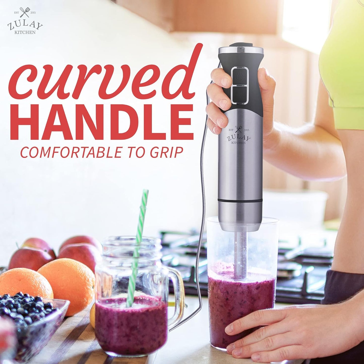 Zulay Immersion Blender Handheld - Durable Stick Blender With Ultra-Sharp Stainless Steel Blades For Effortless Blending (Immersion Blender Set (No Cup), Matte Black)