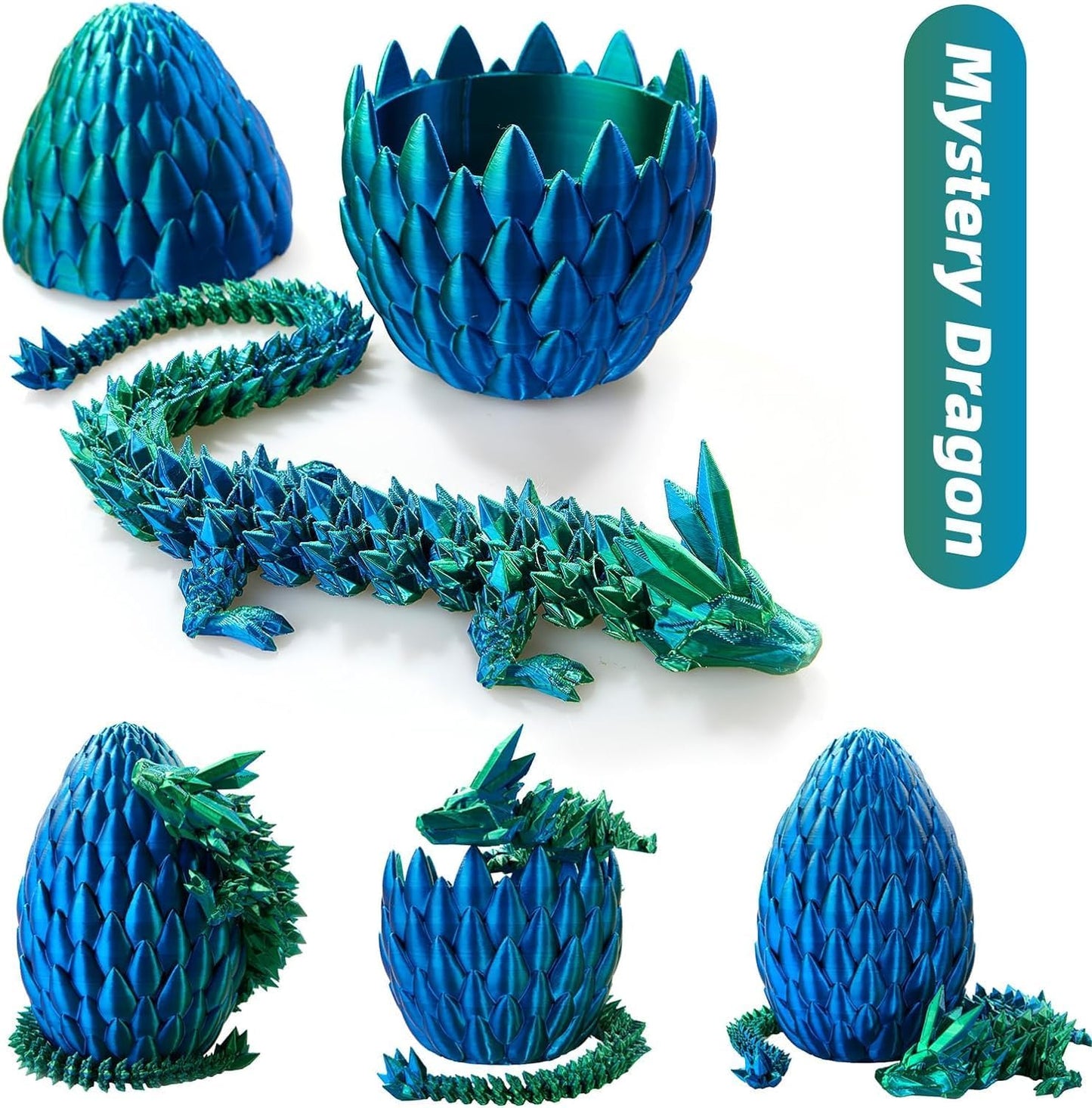 3D Printed Dragon Egg, 15Inch Crystal Dragon in Dragon Egg,Surprise Egg,Articulated Dragon,Fidget Toys for Executive Home Office Decor,Toys for Kids Gifts
