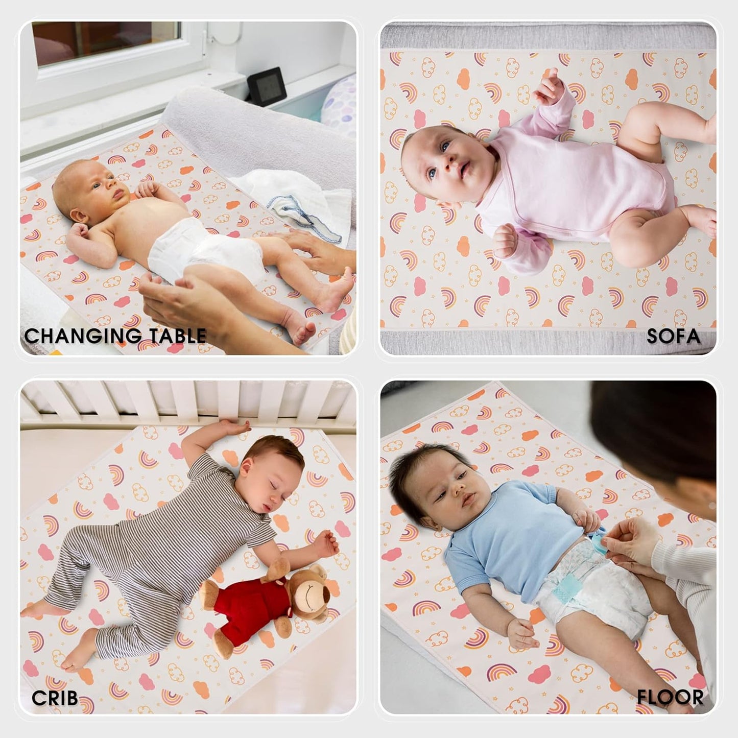 Vegan Leather Baby Changing Mat - Wipeable Portable Changing Pad, Foldable Travel Changing Mat for Baby, Newborns Toddlers Shower Gifts (Rainbow,20"*28")