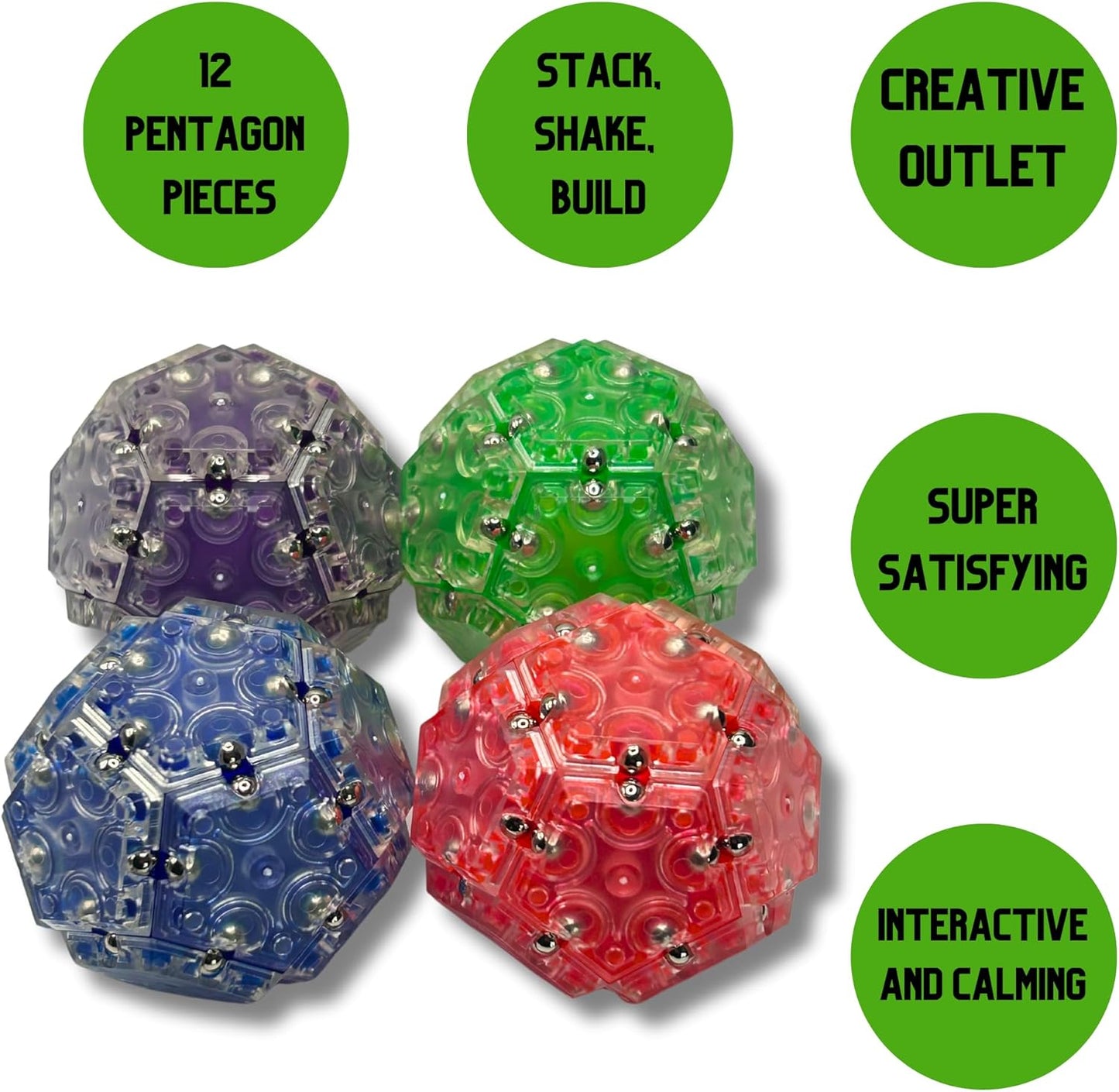 Four Brothers Magnetic Fidget Sphere 12-Piece Set: Pentagons Puzzle, Magnet Fidget Toys, Building Blocks, Stress Relief Desk Toys for Teens & Adults (Purple)
