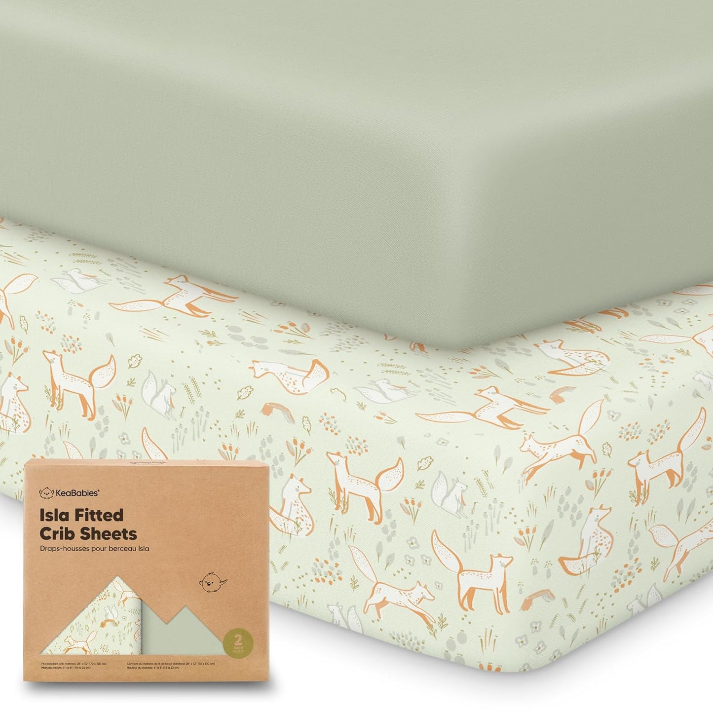 KeaBabies 2-Pack Baby Crib Sheets for Boys, Girls - 52x28 Viscose Derived from Bamboo Toddler Bed Sheets Neutral, Fitted Crib Mattress Cover for Standard Baby Bedding, Soft & Cozy (Foxtrot)