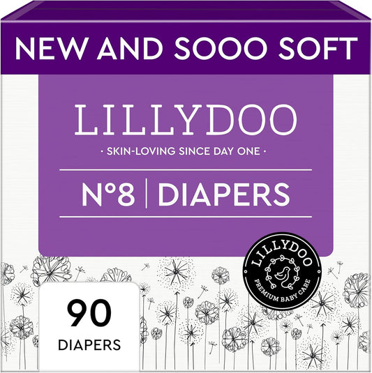 Baby Diapers - Size 8 (37+ lbs), Monthly Supply (90 Count), Leak Protection, Skin-Friendly, Ultrasoft, Perfume- & Chlorine-Free, Hypoallergenic, Dermatologist Tested, Oeko-TEX®