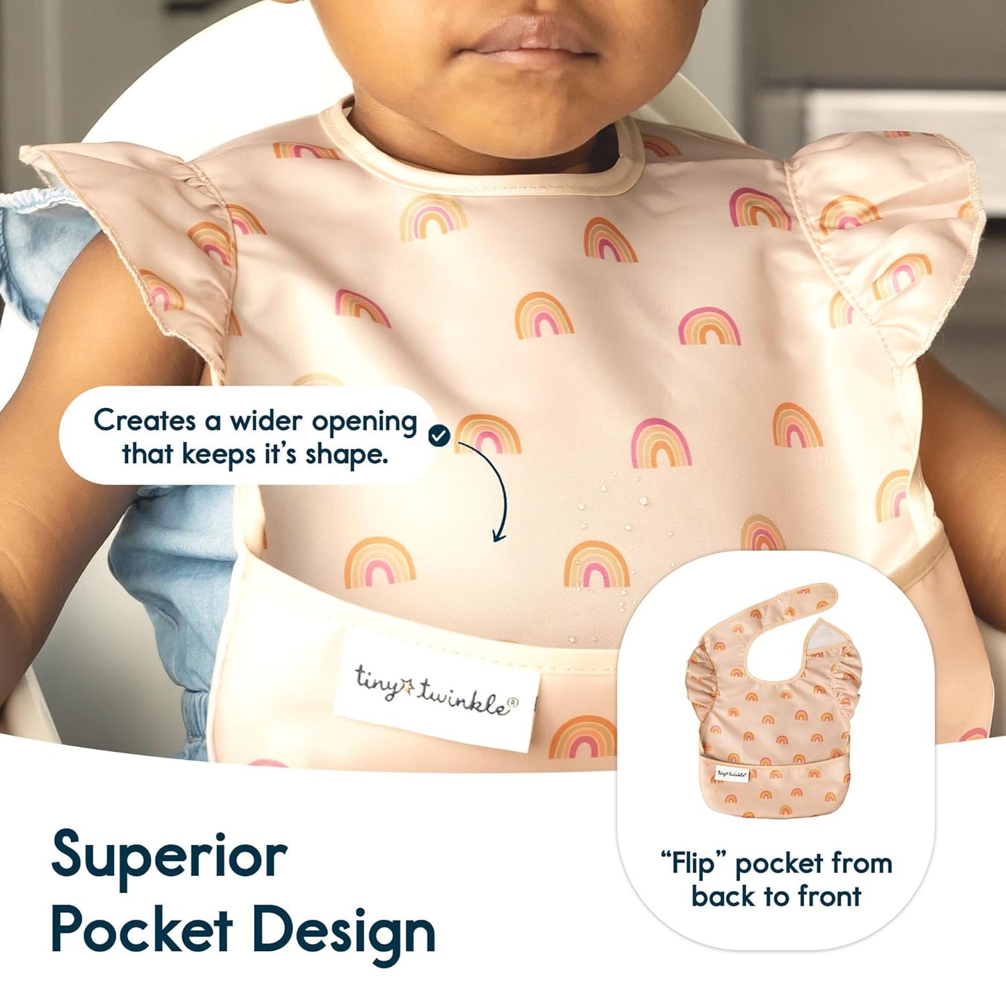 Tiny Twinkle Mess-Proof Baby Bib - Waterproof Bib for Baby Girl - Machine Washable - Adjustable Closure - PVC, BPA, & Phthalate Free - Great for Travel - Baby Food Bibs (3 Pack, Boho Set)