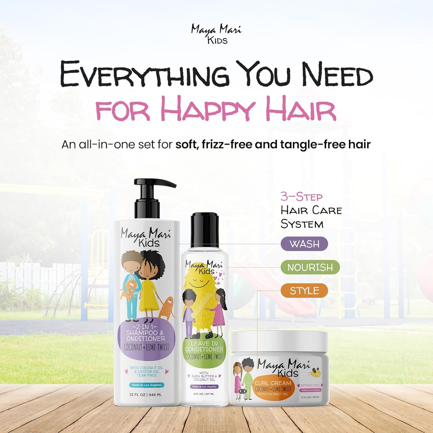 Kids Curly Hair Gift Set | 2-in-1 Kids Shampoo & Conditioner, Curl Cream, & Leave-In Conditioner | Shea Butter, Tear-Free, Frizz Control, & Sulfate-Free, 32 Fl Oz