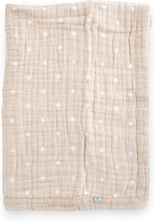 Little Unicorn Newborn Receiving Quilt | Ultra- Soft, Multi-Layered Muslin Fabric | Gift for Newborns & on-The-go (Taupe Cross)