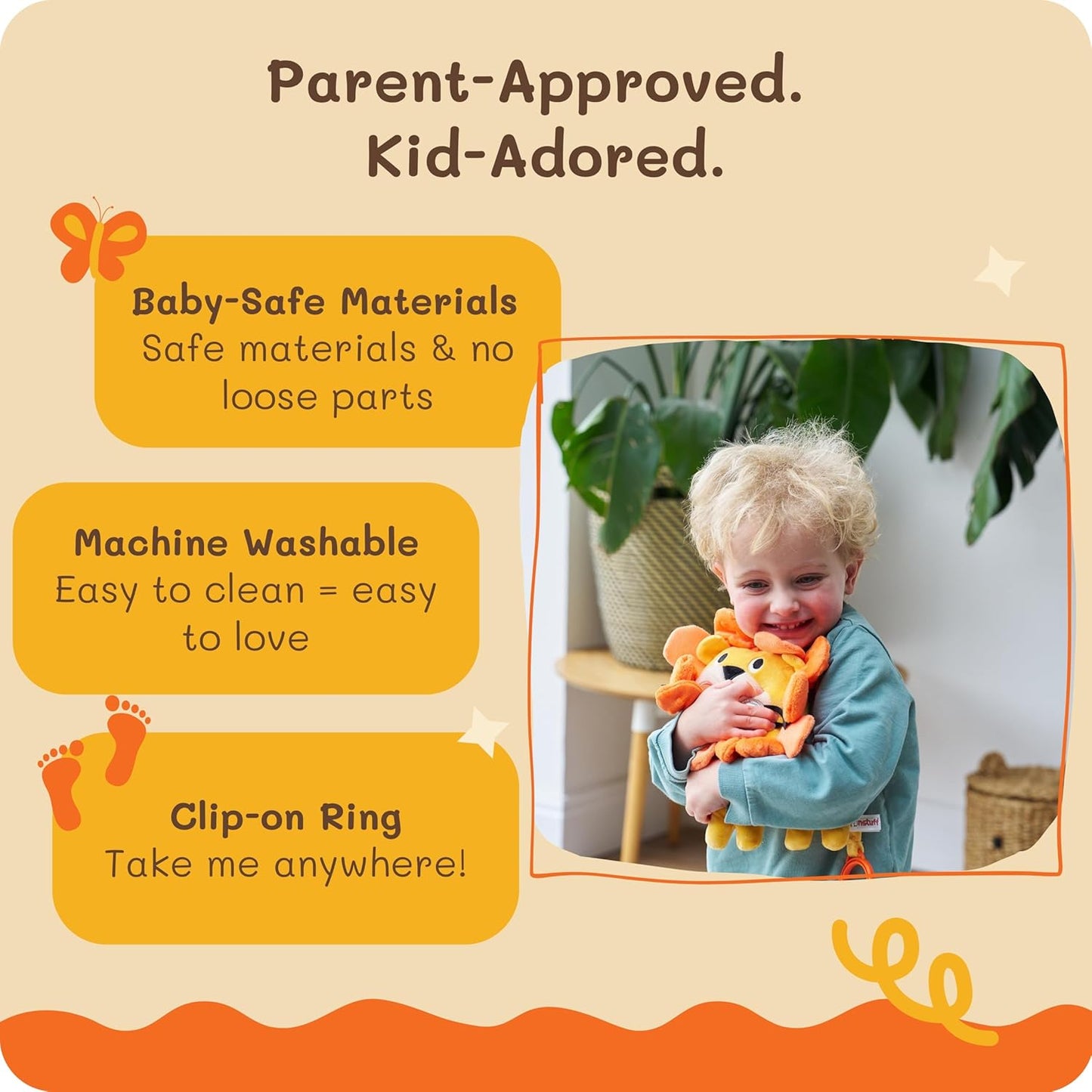 Roary The Lion Crinkle Toy for Baby - Sensory Tummy Time Toys - Plush Stuffed Animal with Teething Toy Chew Ring