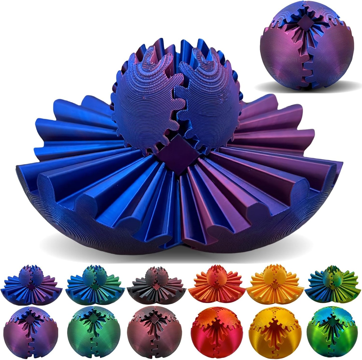 Gear Ball 3D Printed, The Steampunk Whirling Wonder Fidget Ball Toy, Gear Ball 3D Model Cube Fidget Toy, Funny Stress & Anxiety Relaxing Fidget Toy for Adults & Kids (Blue&Purple)