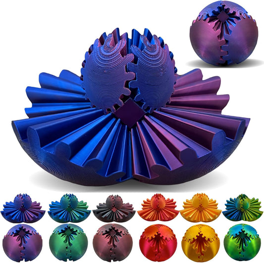 Gear Ball 3D Printed, The Steampunk Whirling Wonder Fidget Ball Toy, Gear Ball 3D Model Cube Fidget Toy, Funny Stress & Anxiety Relaxing Fidget Toy for Adults & Kids (Blue&Purple)