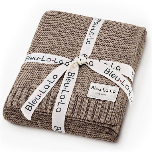 Heritage Knit Organic Cotton Baby Swaddle Blanket - 100% Luxury Organic Cotton Knit Receiving Blanket - Soft Warm Unisex Crib Blankets for Newborns Infants Boys & Girls (0-2Yrs - Milk Chocolate)