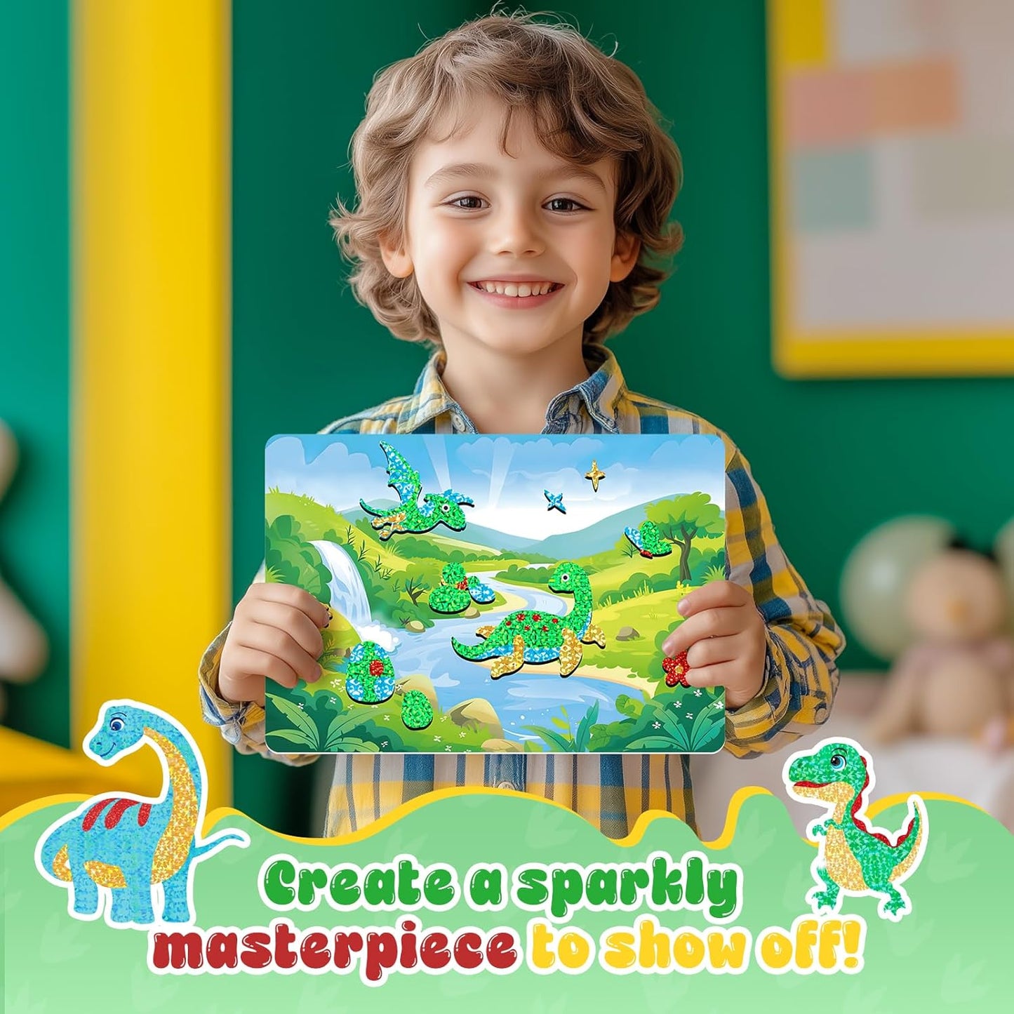 homicozy Art & Craft Activity for Kids-Foil Fun Dinosaur,No Mess Art Crafts for Girls,DIY Foil Foam Stickers,Creative Activity Kits,Kids Travel Toys,Gifts for Girls & Boys Ages 4-10