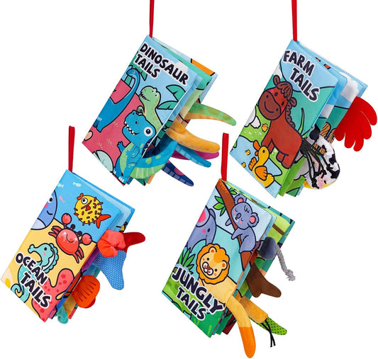4 Pack Baby Books 0-6 Months, 4PCS Crinkle Books for Babies, Touch and Feel Sensory Books for Babies, Infant Toys 0-6 Months, Soft Fabric Toy Shower Gift, Baby Crinkle Book - 4 Pack Blue