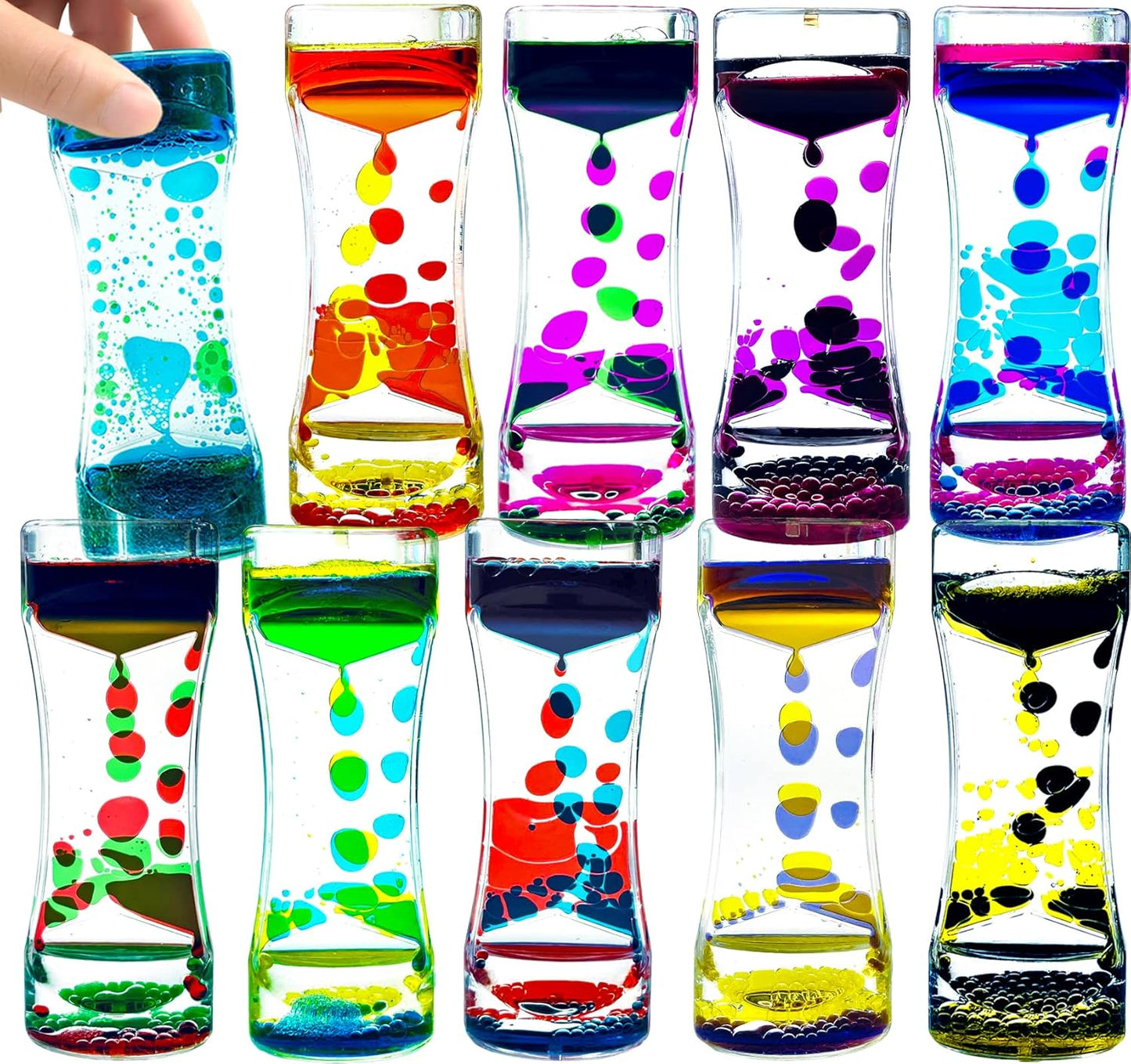 Liquid Motion Bubbler for Kids and Adults Pack of 10 Great Rainbow Series Liquid Bubbler Timer Sensory Fidget Relaxation Stress Relief and Anxiety Relief Relaxing Autism
