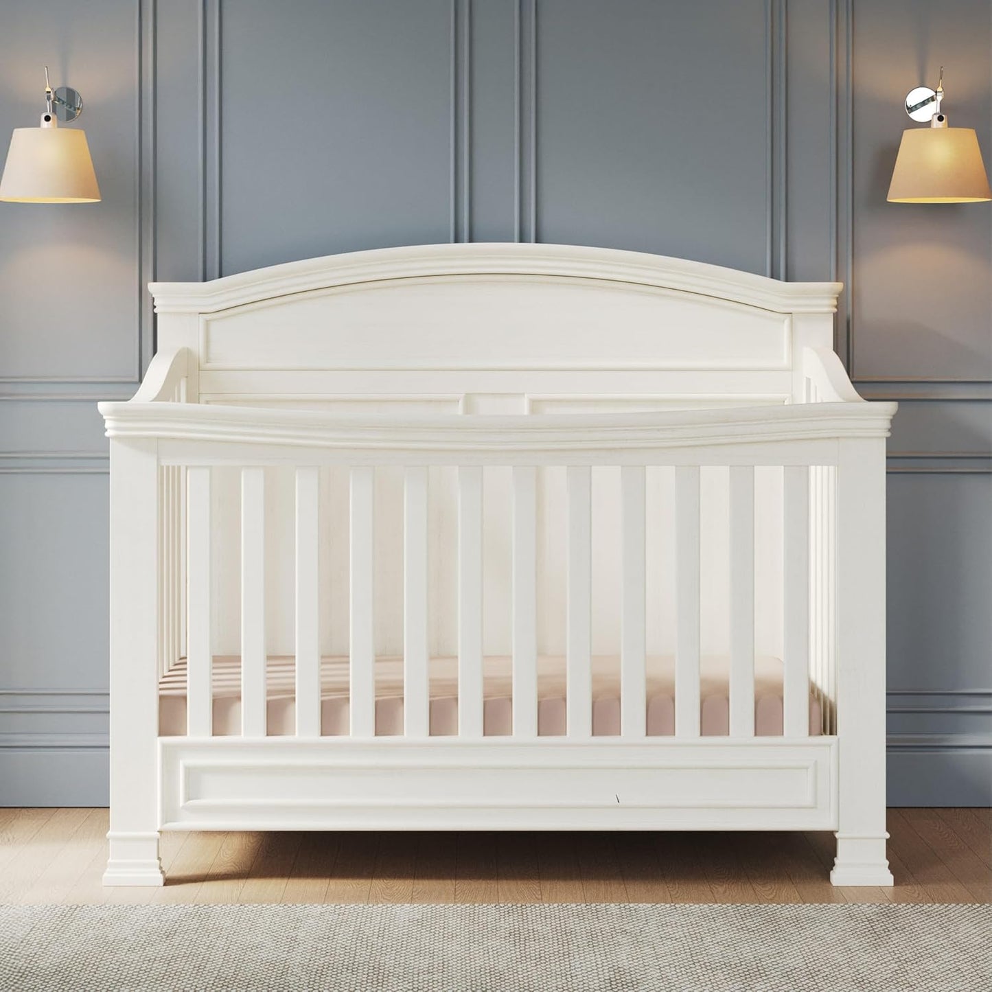 Child Craft Legacy Westgate 4-in-1 Convertible Crib, Baby Crib Converts to Day Bed, Toddler Bed and Full Size Bed, 3 Adjustable Mattress Positions, Baby Safe Finish, Fully Assembled (Vintage Linen)