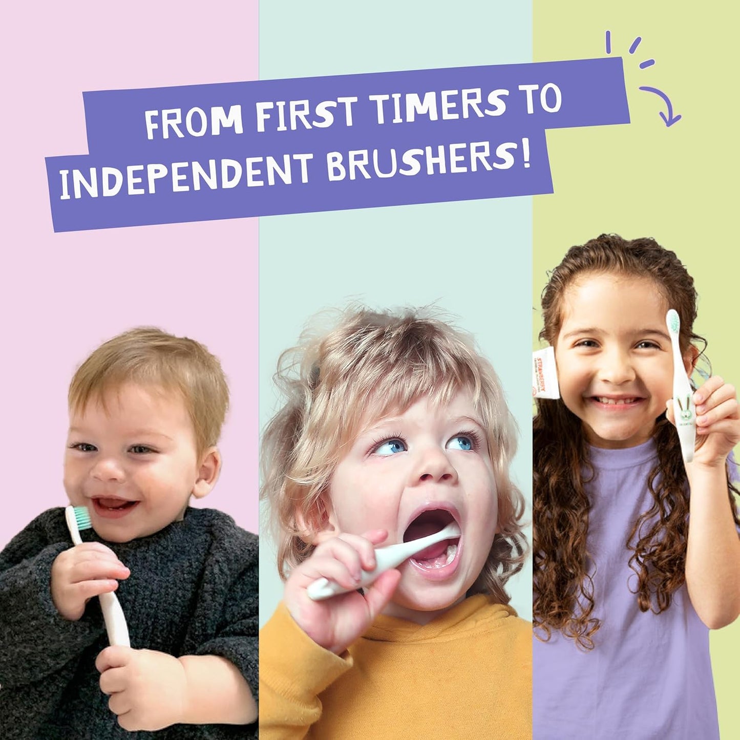 Jack N' Jill Kids Toothbrush - Extra Soft Bristle Toothbrush for Kids, Handle & Packaging Made from Plants (Corn), Ergonomic Handle for Little Hands - Bunny Baby (2 Pack)
