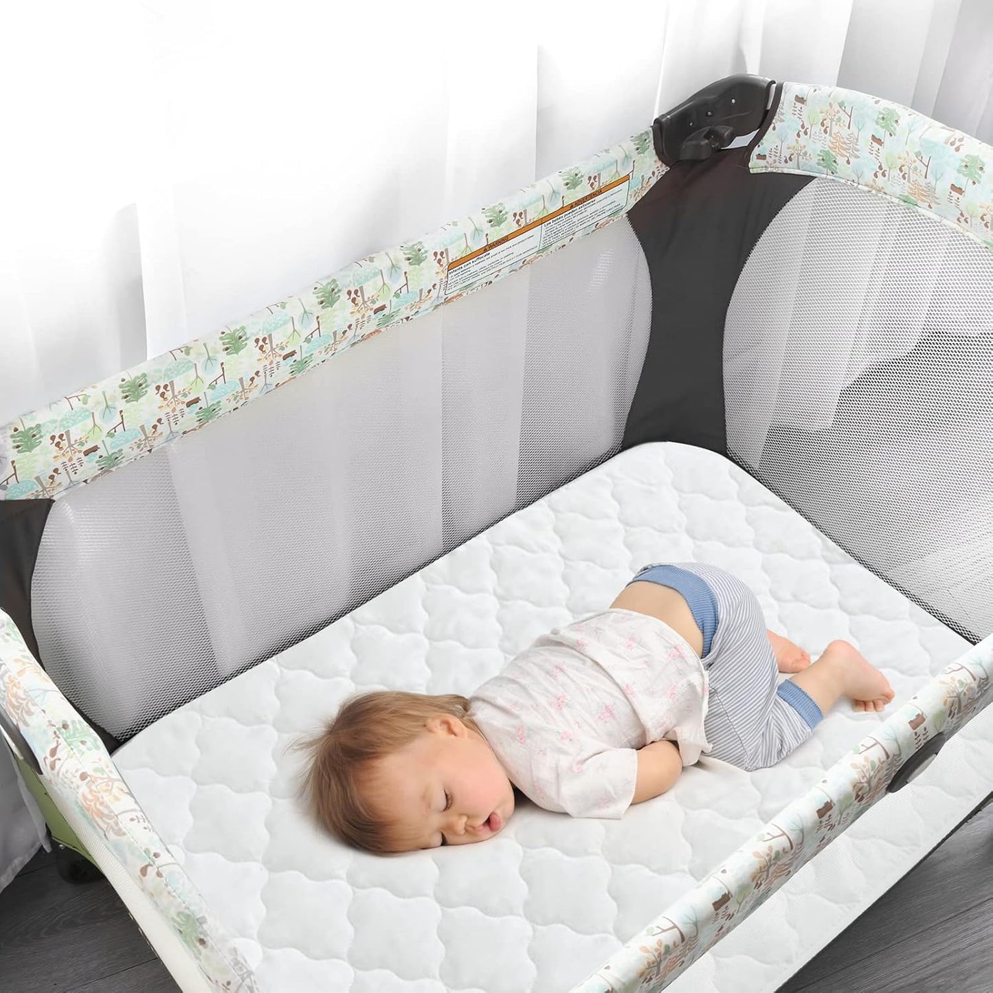 Pack and Play Sheets and Waterproof Pack n Play Mattress Protector Pad Cover 4 Pack Set, Ultra Soft Pack n Play Mattresses Sheets Compatible with Graco Pack n Play, Grey&White