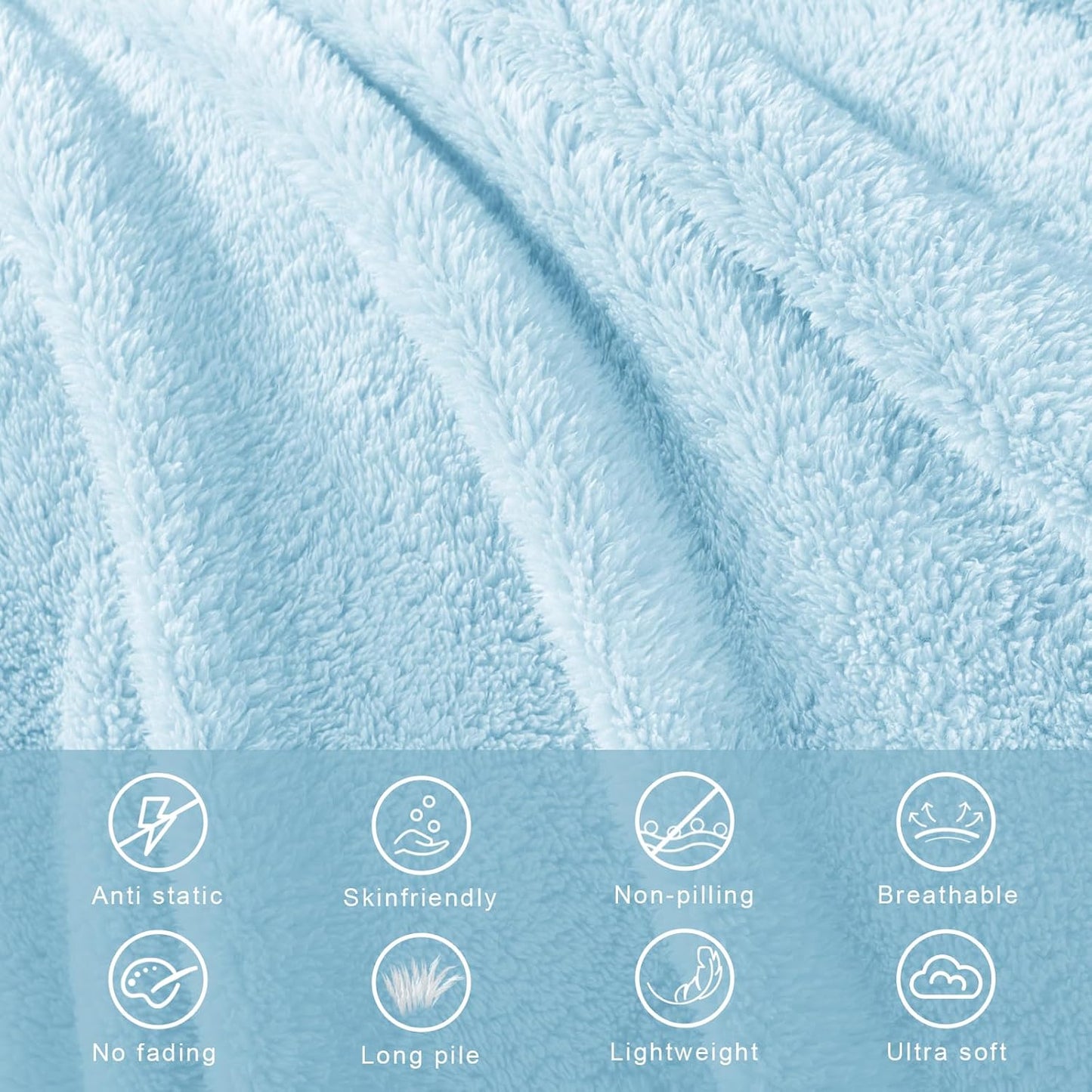 Exclusivo Mezcla Twin Size Flannel Fleece Blanket, Super Soft Velvet Plush Bed Blanket, Fuzzy Cozy and Warm for All Seasons, 60x80 Inches, Light Blue