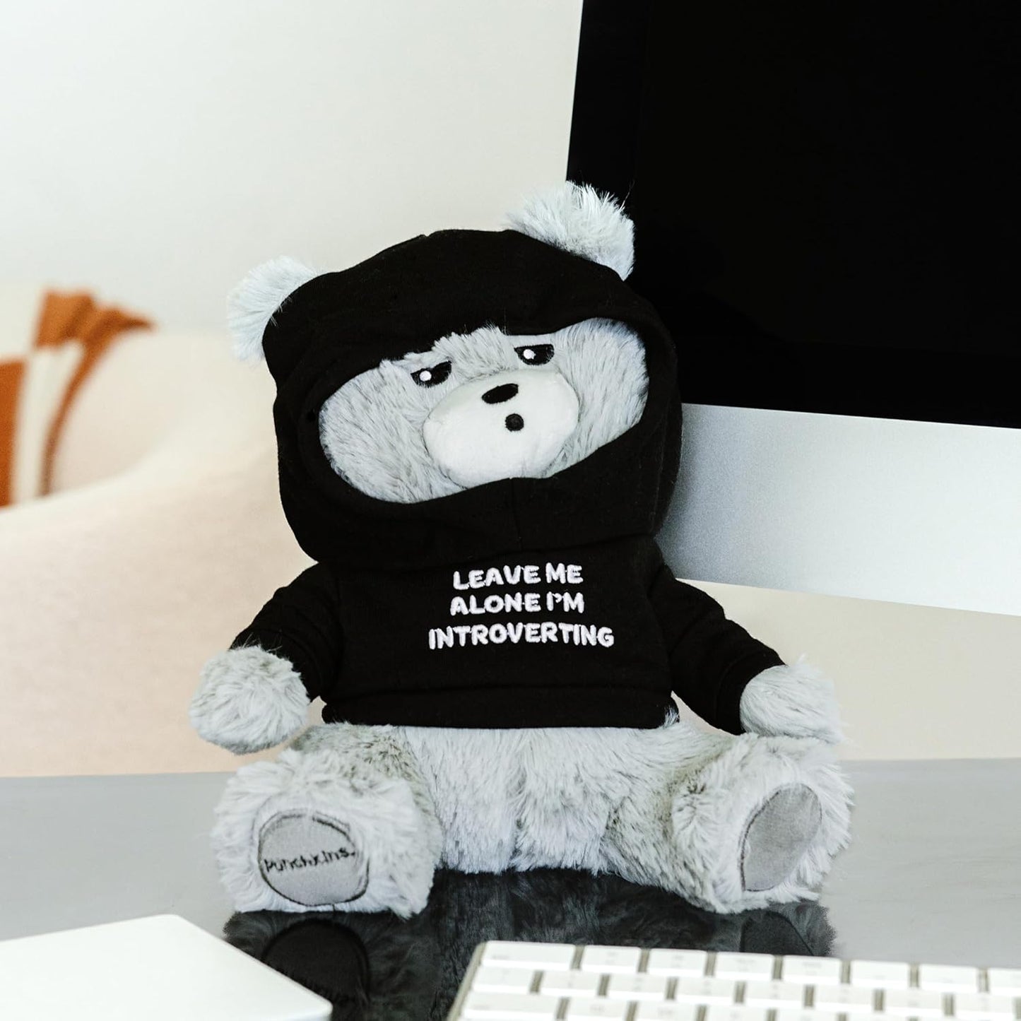 Introverting Unbearable Plushie, Comical Plush Teddy Bear Collectible, Funny Pun Meme Gag Gift, White Elephant, Stocking Stuffer,Emotional Support, Fun Desk Accessory, Weighted Base for Display