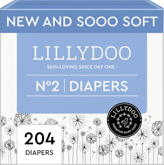 Baby Diapers - Size 2 (9-18 lbs), Monthly Supply (204 Count), Leak Protection, Skin-Friendly, Ultrasoft, Perfume- & Chlorine-Free, Hypoallergenic, Dermatologist Tested, Oeko-TEX®