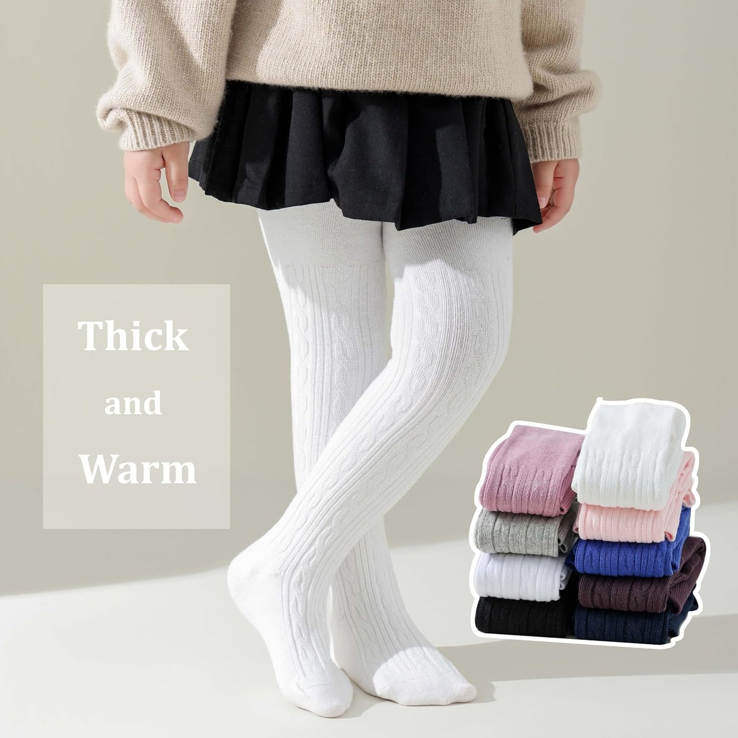 Marchare Baby Girls Tights Thick Solid Cable Knit Leggings Winter Warm Stockings For Toddler Girls 1/2/3/4/5 Pack