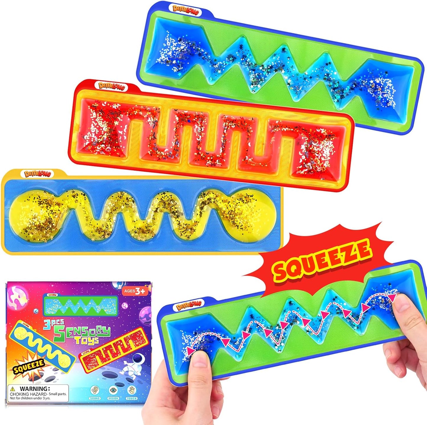 Autism Sensory Toys for Kids - 3 Pack Fidget Toy Sensory Tube Filled with Colorful Goo, Glitter, Autism Sensory Items for Kids Children Teens - Classroom Prizes, Goodie Bag Stuffers