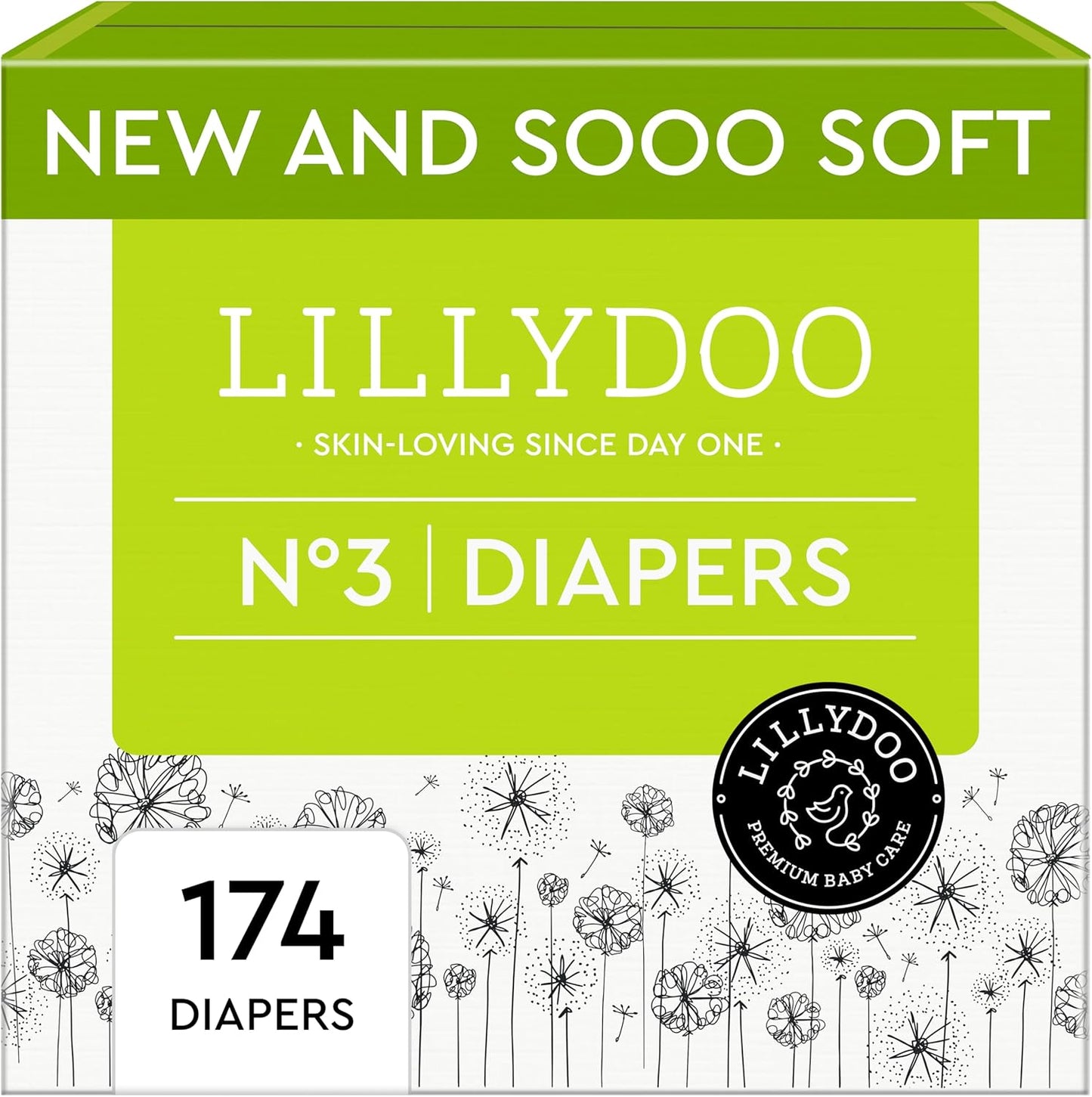 Baby Diapers - Size 3 (13-22 lbs), Monthly Supply (174 Count), Leak Protection, Skin-Friendly, Ultrasoft, Perfume- & Chlorine-Free, Hypoallergenic, Dermatologist Tested, Oeko-TEX®
