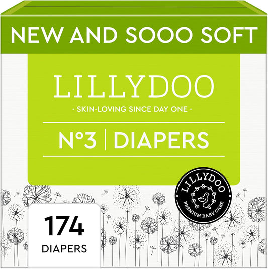 Baby Diapers - Size 3 (13-22 lbs), Monthly Supply (174 Count), Leak Protection, Skin-Friendly, Ultrasoft, Perfume- & Chlorine-Free, Hypoallergenic, Dermatologist Tested, Oeko-TEX®
