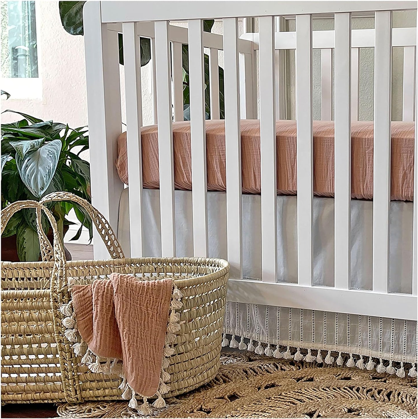 Crane Baby Fitted Sheet, Soft Cotton Fitted Sheet for Cribs and Nurseries, Beige Copper, 28”w x 52”h x 9”d