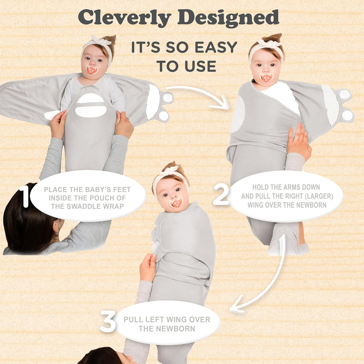 Bublo Baby Swaddles for Newborns - 3 Pack Baby Swaddles for 0-3 Months - Baby Swaddle Sleep Sack - Infant Sleeping Swaddle Sack - Adjustable Swaddle Blanket Wrap Boy Girl (Pastel Grey-White Solid)