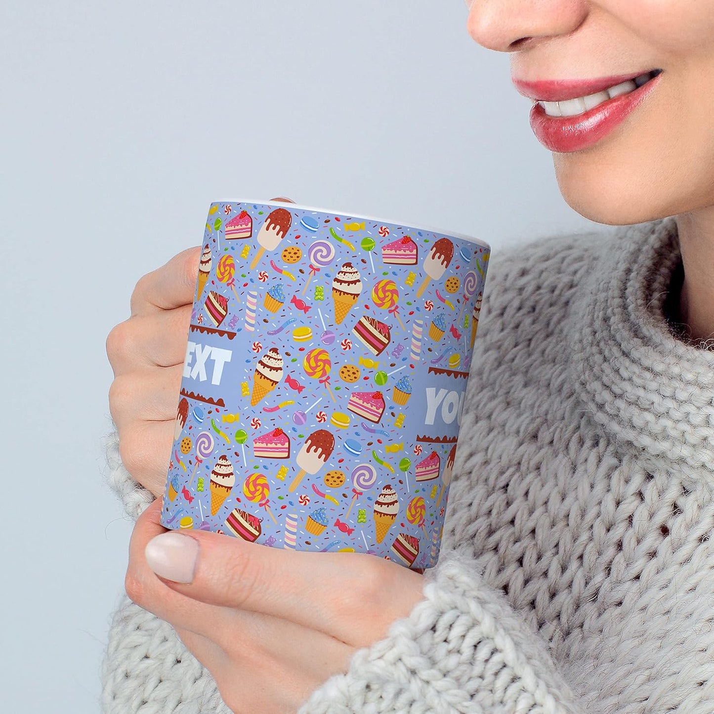 Personalized Mug for Kids - Sweets - Custom Name/Text, Ceramic Hot Chocolate/Cocoa/Coffee Cup for Boys/Girls, Birthday/Christmas/Holiday Gift - 15 oz, Black Handle