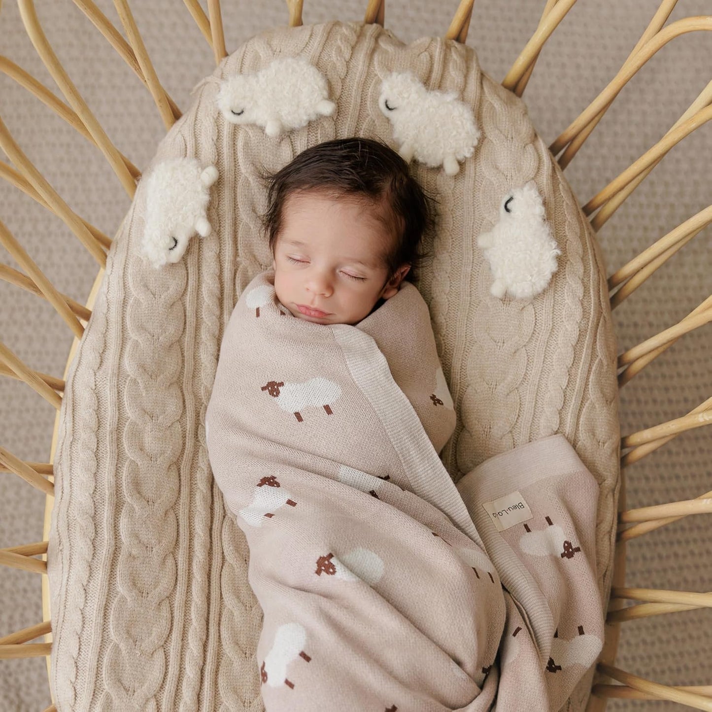 Baby Swaddle Blanket - 100% Luxury Cotton Knit Soft Cozy Lightweight Unisex Receiving Crib Stroller Quilt Blanket for Shower Gift Registry for Newborns Infants Toddlers (Sheep - Khaki)