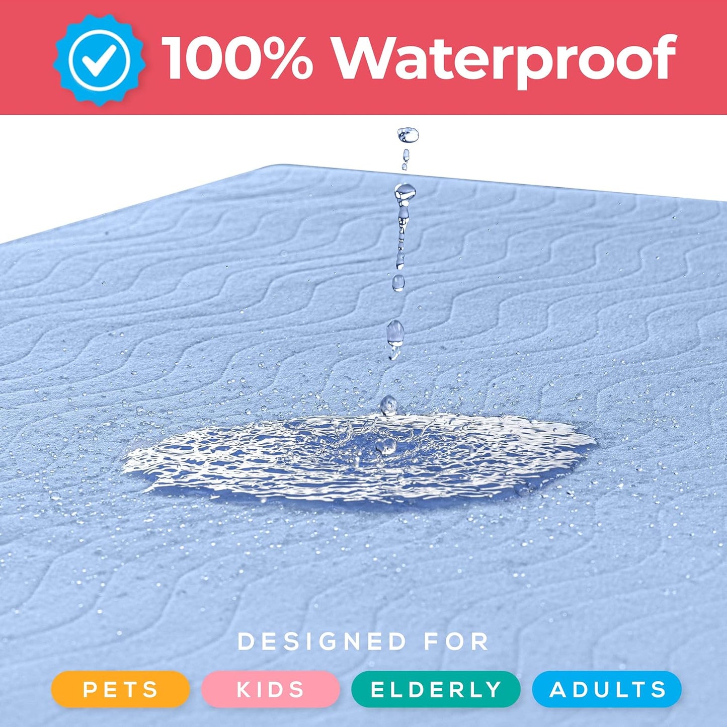 Utopia Bedding Washable Underpads 24" x 36" (Pack of 4), Waterproof Reusable Heavy Absorbency Incontinence Bed Pads for Adults, Kids, Elderly and Pets, Bedwetting Pads for Sofa and Couch (Blue)