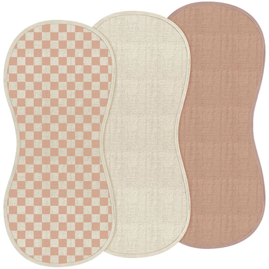 3 Pcs Changing Pad Liners Fits in Peanut Shape Changing Pad Waterproof Diaper Mats Organic Cotton Peanut Mats are Warm on a Baby's Back, Washable Reusable(Checker Style,Brown)