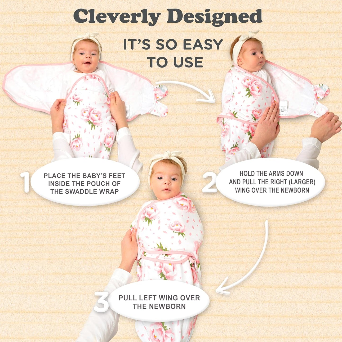 Bublo Baby Swaddles for Newborns – 3-Pack Infant Swaddles 0-3 Months – Adjustable Swaddle Sleep Sack – Soft Organic Cotton Baby Wrap for Safe & Cozy Sleep (Hearts-Flowers)